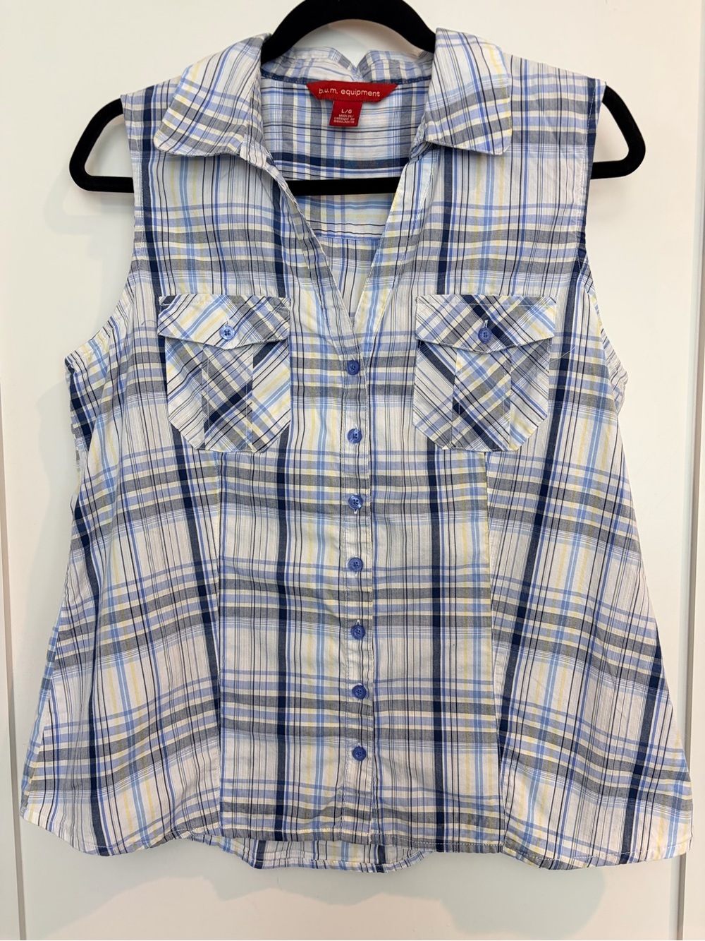 BUM Equipment Sleeveless Plaid Button Front Top  Large